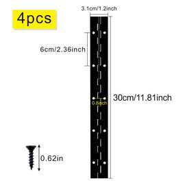 4PCS 12 Inch Black Piano Hinges for Cabinet Hinges Heavy Duty 12 Inch Continuous Hinges Sliver Stainless Steel 304 Long Hinges Door Hinges, Cabinet Door Hinges (4Pcs 12 Inch (Black))