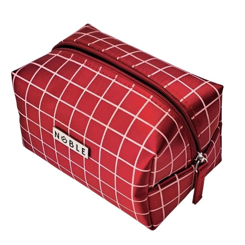 Elegant 4 Piece Cosmetic Bag Set Red Clear Box Checked