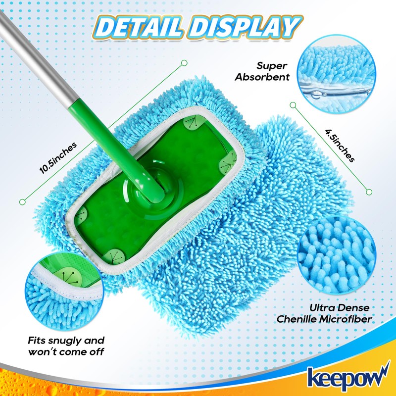 KEEPOW Reusable Microfiber Mop Pads Compatible with Sweeper Mop Replacement