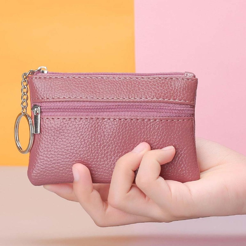 Small Coin Purse,Women's Leather Change Wallet,Mini Zipper Pouch,Lightweight Wallet with