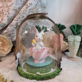 Bunny Boulevard NWT Bunny Boulevard Easter Bunny Rabbit & Teacup In Glass Cloche 9”