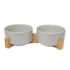 OniAnt Ceramic Dog and Cat Bowls with Wooden Stand, Modern