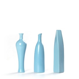 Janpu Small Ceramic Vase Set, Sky Blue Vases Set 3 for Home Decor, Vases for Kitchen, Bedroom, Office, Living Room, Bathroom, & Shelf Centerpiece Table Deco,(Light Sky Blue)