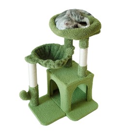 Pesofer Cactus Cat Tree, Small Cat Tower with Sisal Scratching Post and Hammock Green