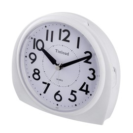 5.5" Large Analog Alarm Clock Silent Non Ticking, Gentle Wake, Beep Sounds, Increasing Volume, Battery Operated Snooze and Manual Light, Easy Set,White(Best for Elder)
