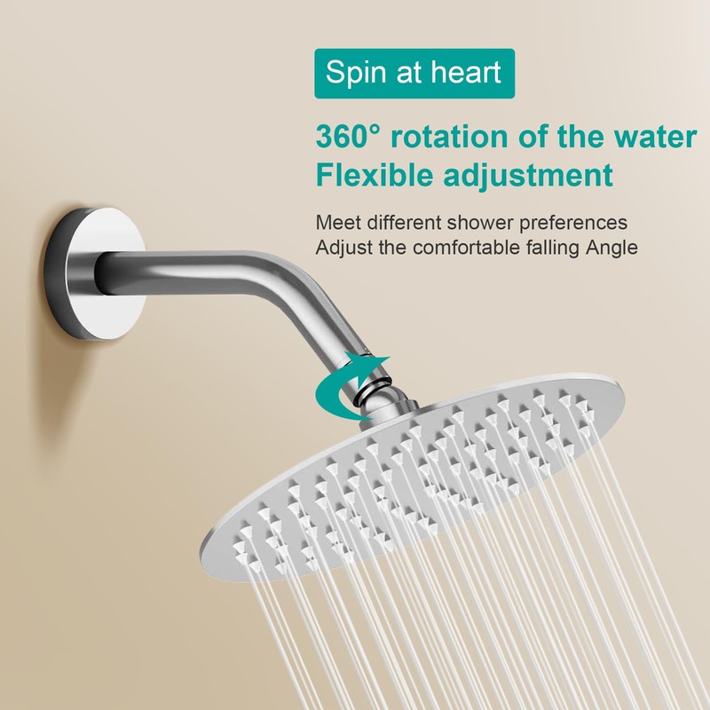 AULEEND 6 Inch Round Rain Shower head, High Flow Stainless