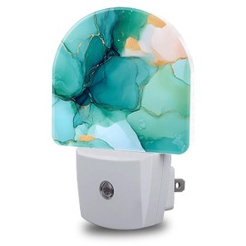 FOISIIAEA Night Light, Turquoise and Gold Marble Night Lights Plug into Wall Dusk to Dawn Sensor Round Nightlight for Women Men Energy Efficient Led Lamp 0.5W for Stairway Hallway Bedroom