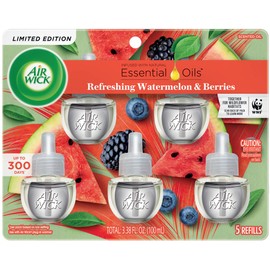 Air Wick Plug in Scented Oil Refill, 5 ct, Fresh Watermelon & Berries, Air Freshener, Essential Oils, Spring Collection