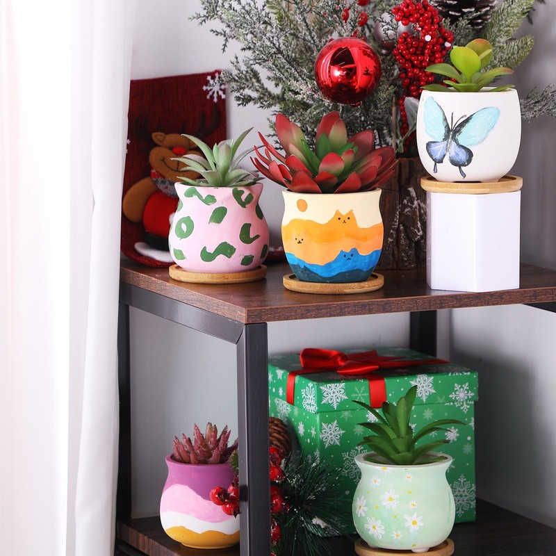 Remerry 6 Pcs 3.5 Inch DIY Ceramic Succulent Pots for