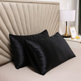 LCBD Satin Pillowcase Queen Size for Hair and Skin, Black Silk Satin Pillowcases Set of 2, Satin Cooling Pillow Covers with Envelope Closure, 20x30 Inches