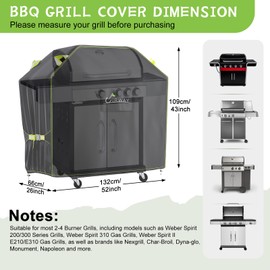 UIRWAY Gas Grill Cover 52 Inch, Waterproof, UV & Fade Resistant BBQ Grill Cover for Outdoor, Barbecue Cover with Reflective Strip and Air Vent for Weber, Dyna-glo, Char-Broil, Nexgrill, etc. Black