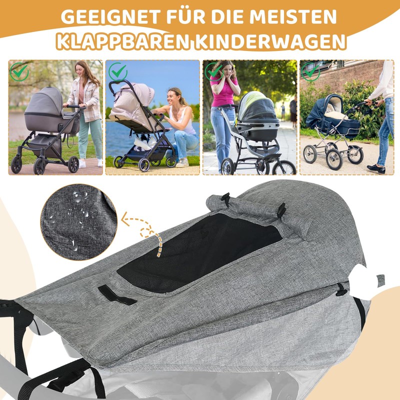 Awning Pram UV Protection 50+ and Waterproof, Sun Shade for