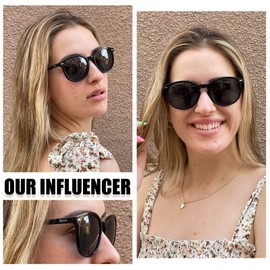 DUCO Retro Round UV400 Polarized Sunglasses for Women Men Vintage Shades Classic Acetate Trendy Fashion Sunglass DC1230 (Black Frame Grey Lens)