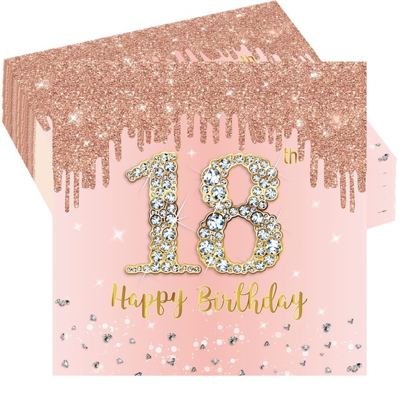 POPOYU Pack of 20 Napkins 18th Birthday Rose Gold, Napkins