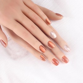 Handmade Nail Tips, Short Amber Color, Glitter 10 Pieces, Handmade, Luxurious, Cute, Simple, Fashionable, Easy to Apply Gel Nail Tips (Amber, M)