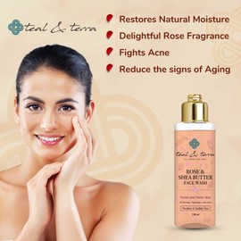 Teal & Terra Rose and Shea Butter Face Wash for De-tanning, Hydrating, Anti- Acne | Paraben Sulfate Free, 100 ml