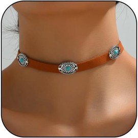 Western Turquoise Choker Necklace for Women Gothic Black Choker Necklaces Boho Summer Cowgirl Rodeo Country Concert Outfits Jewelry Accessories (Brown)