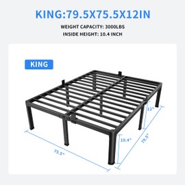 MAF 12 Inch King Metal Platform Bed Frame with Round Corner Legs, Mattress Slide Stopper, 3000 LBS Heavy Duty Steel Slats Support, No Box Spring Needed, Noise Free