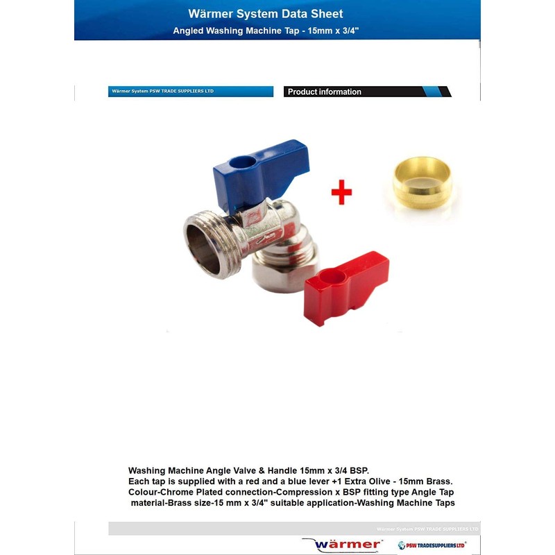 Washing Machine Angle Valve & Handle 15mm x 3/4 BSP.