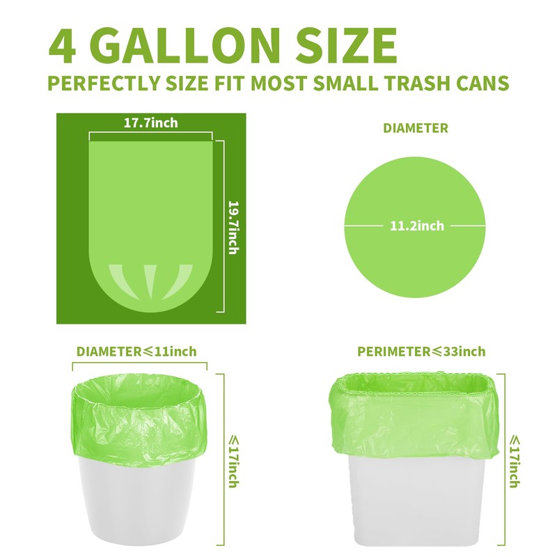 Magesh 105 Count 4 Gallon Small Trash Bags, Green, Transparent,