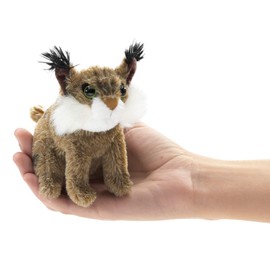 Folkmanis Mini Bobcat Finger Puppet, Brown, White, 1 EA