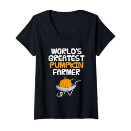 Womens World's Greatest Pumpkin Farmer, Fall Wheelbarrow Autumn V-Neck T-Shirt