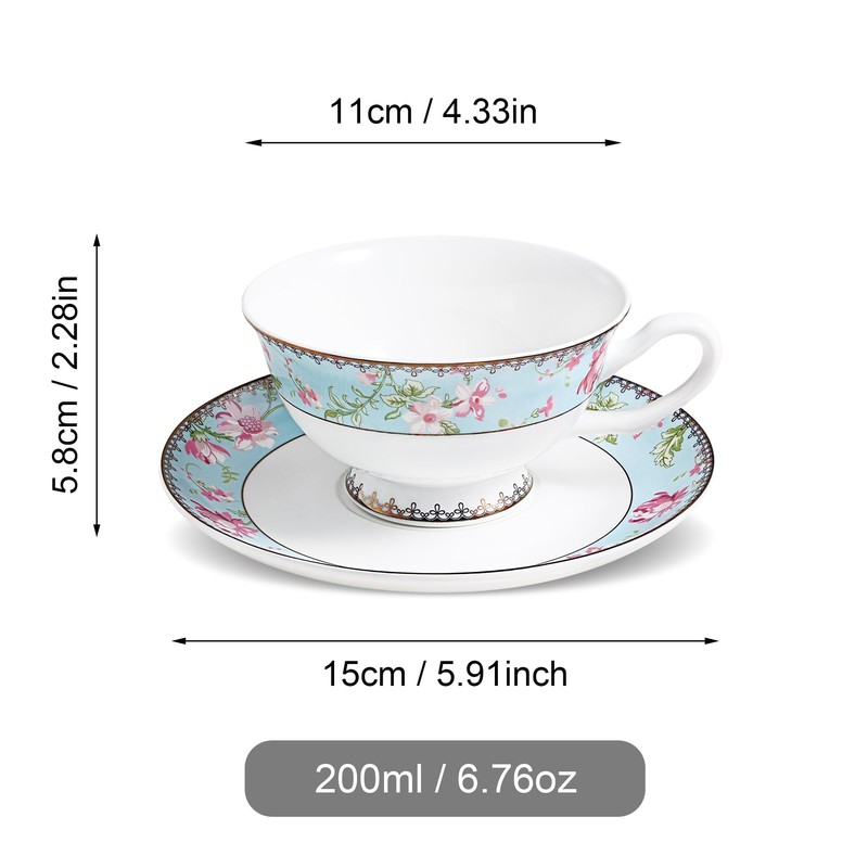fanquare 6.8 oz Pink Floral Bone China Cup and Saucer