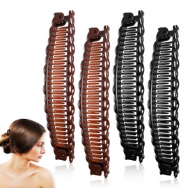 QESSUVNC Pack of 4 Large Banana Clip Hair, Vintage Banana Clip for Women and Girls, Suitable for Daily Life and Fashion Styling (Brown and Black)