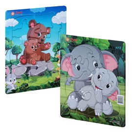 Just Smarty Preschool Jigsaw Puzzles for Kids Ages 3-5 Set of 2 | Fun Shapes 10 Pieces Elephant Puzzle and 11 Pieces Bear Puzzle with Tray | Toddler Puzzles Ages 3-5 | Preschool Puzzles Level 3