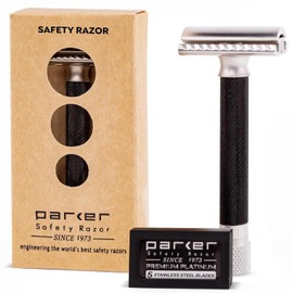 Parker THE VARIANT CLOSED COMB - ADJUSTABLE Double Edge Safety Razor, Customize your Shave with a Turn of the Dial from Mild to Aggressive - 5 Blades Included (GRAPHITE GRAY)