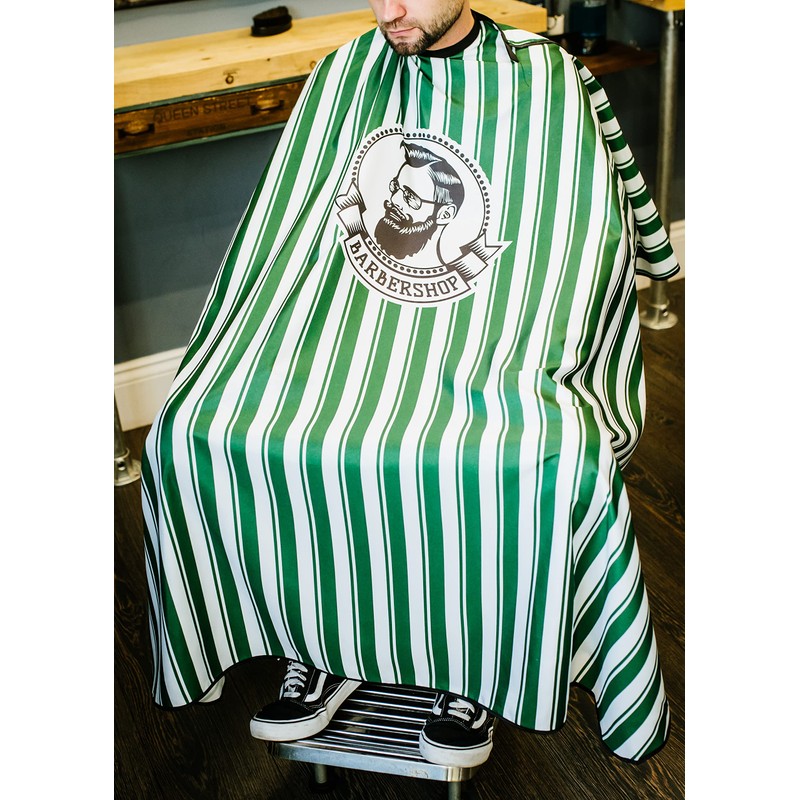 Kobe Professional Hairdressing Green Stripe Barbershop Cutting Gown - Large