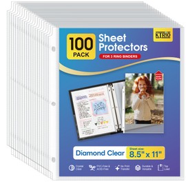 KTRIO Sheet Protectors 8.5 x 11 inch, Clear Page Protector for 3 Ring Binder, Plastic Sleeves for Binders, Top Loading Paper Sheets Document Sleeve Letter Size, Office & Home, 100 Pack