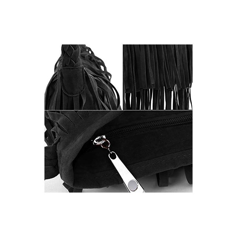 Goclothod Women Hippie Fringe Tassel Suede Hobo Shoulder Bag Vintage