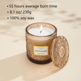 Chloefu LAN Amber Candles for Home Scented, Candles Gifts for Women & Men, Luxury Glass Jar Candles, Natural Soy Candles, Home Decor, 55 Hours Long Burning, 8.1 oz