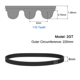QUARKZMAN 2 x 2GT Timing Belt Closed Loop Rubber Belts 220-2GT-9, 6 mm Width x 220 mm Length - 2GT Timing Belt, Closed Loop, 220-2GT-9, 6 mm Width x 220 mm Length