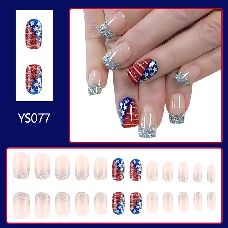 Independence Day Press on Nails Short Square 4th of July