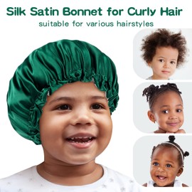 Fittia Baby Silk Satin Bonnet for Sleeping, Toddler Bonnet Sleep Cap for 3-18 Months, Smooth for Curly Hair No Frizzy, Green