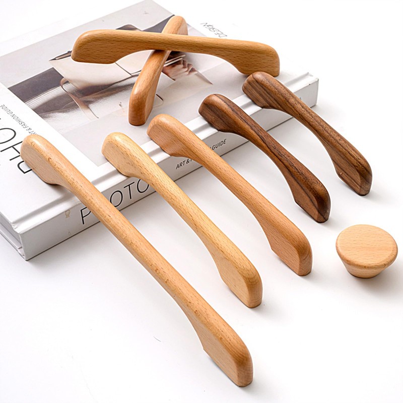 KOVNISE 2 PCS Cabinet Pulls Solid Wood Pulls Dark Walnut