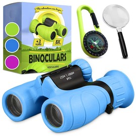 Binoculars for Kids, Kids Gifts for Little Boys and Girls, Strong Magnification 8X21 Binoculars, Binoculars with Magnifying Glass & Compass, Toys for 3-12 Years (Blue)