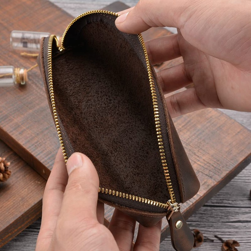 Genuine Leather Pencil Case Unique Design Zipper Pouch for School