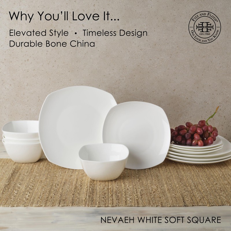 Everyday White by Fitz and Floyd Nevaeh Soft Square 12