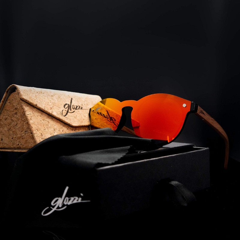 glozzi Women's Sunglasses Polarised UV400 Wood Round with Wooden Temple