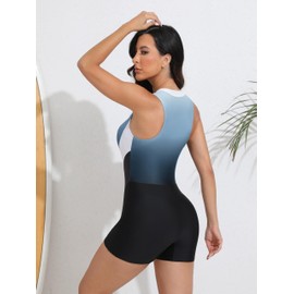 ATTRACO Sports Swimwear Women Unitard Athletic Swimsuits Zip Front with Bra Bathing Suits Gray 2XL