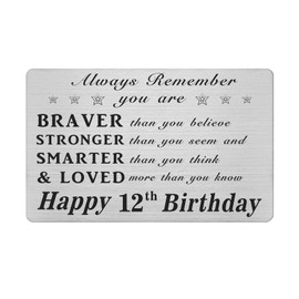 12th Year Birthday Gifts for Boys Girls, Twelfth 12 yr Happy Birthday Gifts, Engraved Wallet Card Funny Presents for Kids
