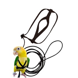 Bird Harness and Leash, Parrot Supplies, Adjustable Nylon Rope With Anti-Bite Training Design for Conures and Birds (Black)
