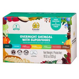 SUNGIVEN High Protein Overnight Oats Variety Pack - 7 Flavors Low Sugar High Fiber Keto Instant Health Breakfast Snacks for Gym Office School Trip Kids with Cinnamon Berries Goji, 7-Packs, 18.5oz