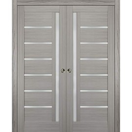 SARTODOORS Sliding French Double Pocket Doors Frosted Glass | Quadro 4088 Grey Ash | Sample of Door Color