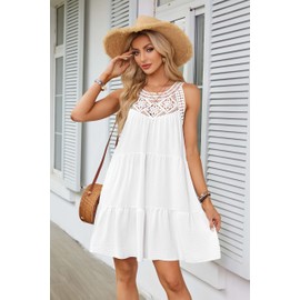 Galocmo Women's 2024 Summer Halter Dress, Boho Sleeveless Sundress, Casual Flowy Beach Vacation A-line Loose Mini Sun Dress White