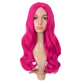 MapofBeauty 22 Zoll/55 cm Pony Synthetische Faser Lockige Haarfasern Middle Cosplay Perücke (heiß Rosa)