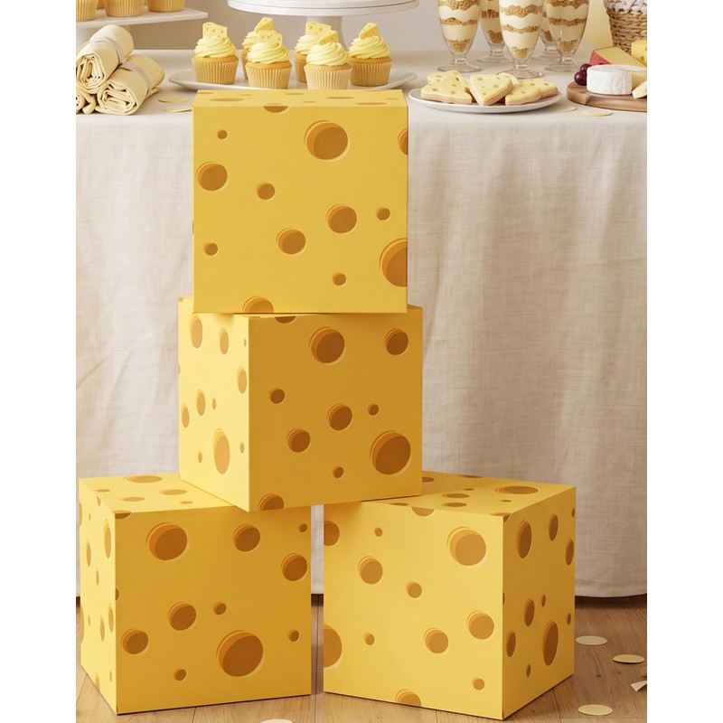 TOUROAM 4 PCS Cheese Party Decoration Boxes, Yellow Cheese Food